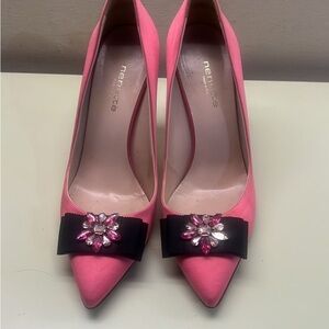 Made in Italy Nennete Pink and Black Stiletto Heels with Crystal Accents